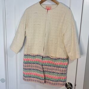 Anthropologie Vilagallo Embroidered Woven Tweed Long Jacket